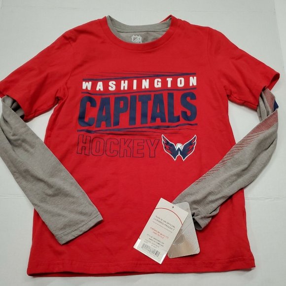 NWT Washington Capitals NHL Long Sleeve Red Gray Shirt Youth Medium New With Tag - Picture 1 of 5